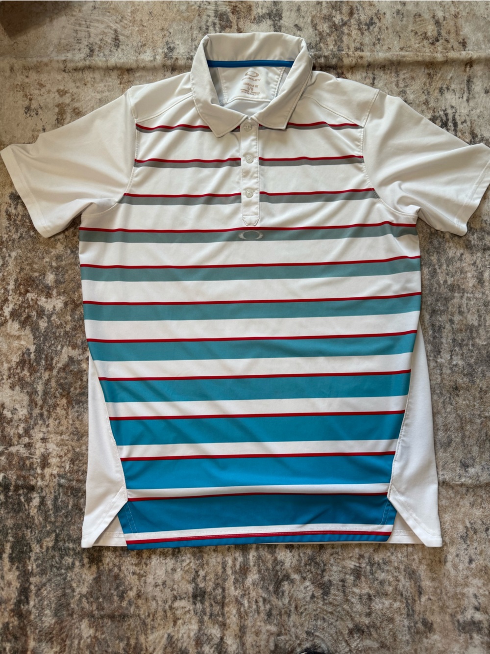 Oakley O-Hydrolix Men's Large Golf Polo, Red White Gray Stripe, Performance Mois